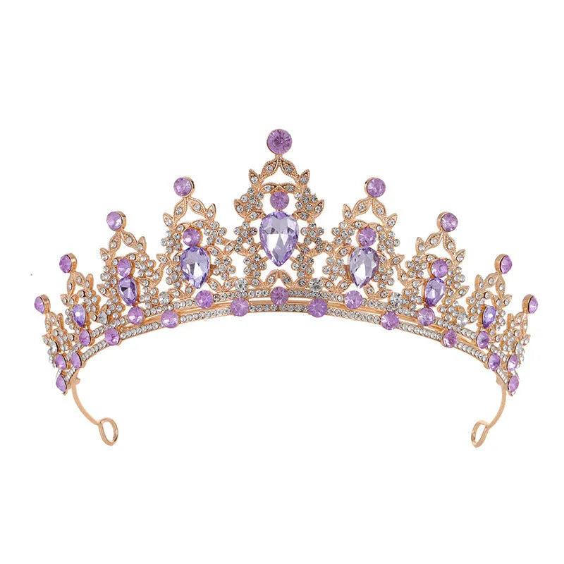 Baroque crown style bride headdress with rhinestones on an alloy base.