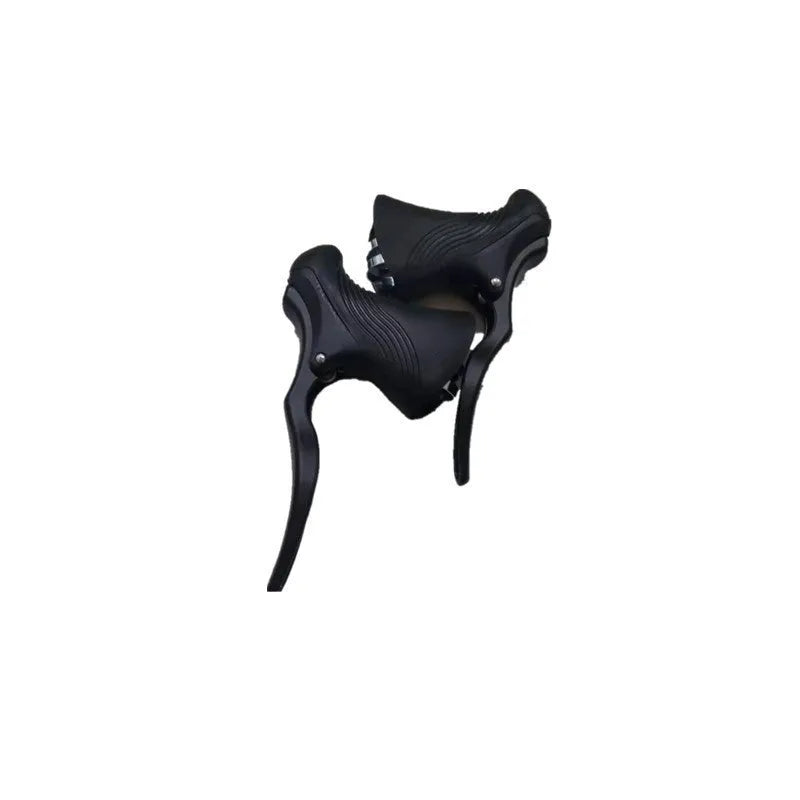 Pair of aluminium road bicycle brake handles in black and black silver for 22.2mm and 23.8mm handlebars.