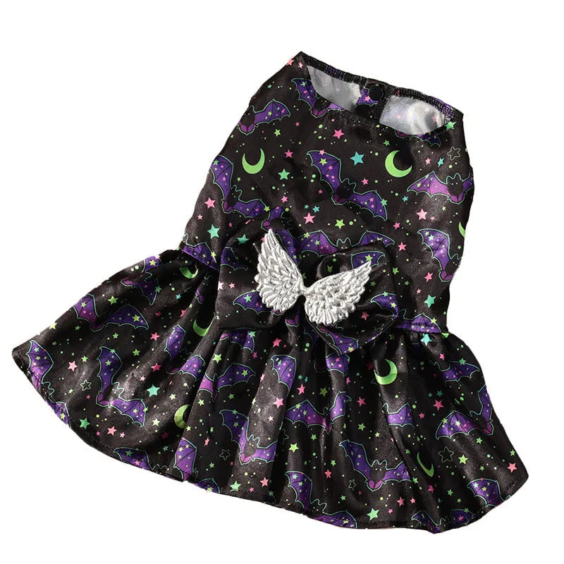 Angel wings Halloween pet costume for dogs in bright pumpkin or bat colours