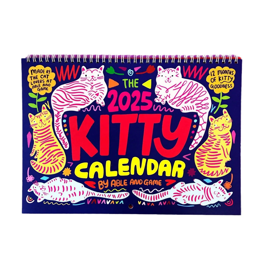 A4 paper wall calendar with cat illustrations for 2024 or 2025.