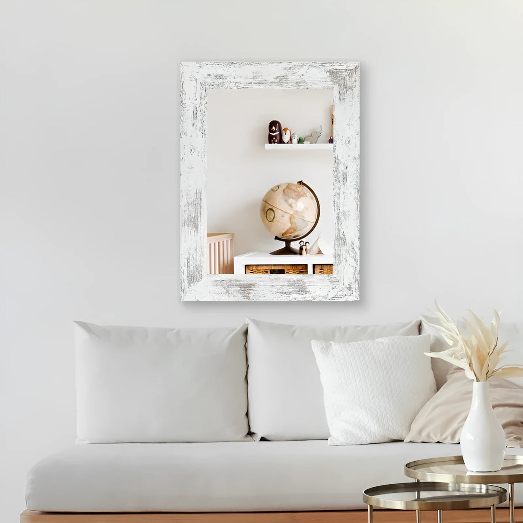 Wall-mounted bathroom mirror with modern pastoral style MDF frame in Little White colour