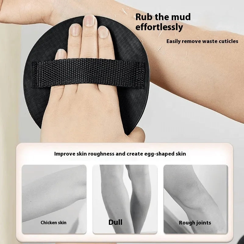 Round cake format finger-style bath cleaning gadget with textured rubber surface for women's personal hygiene