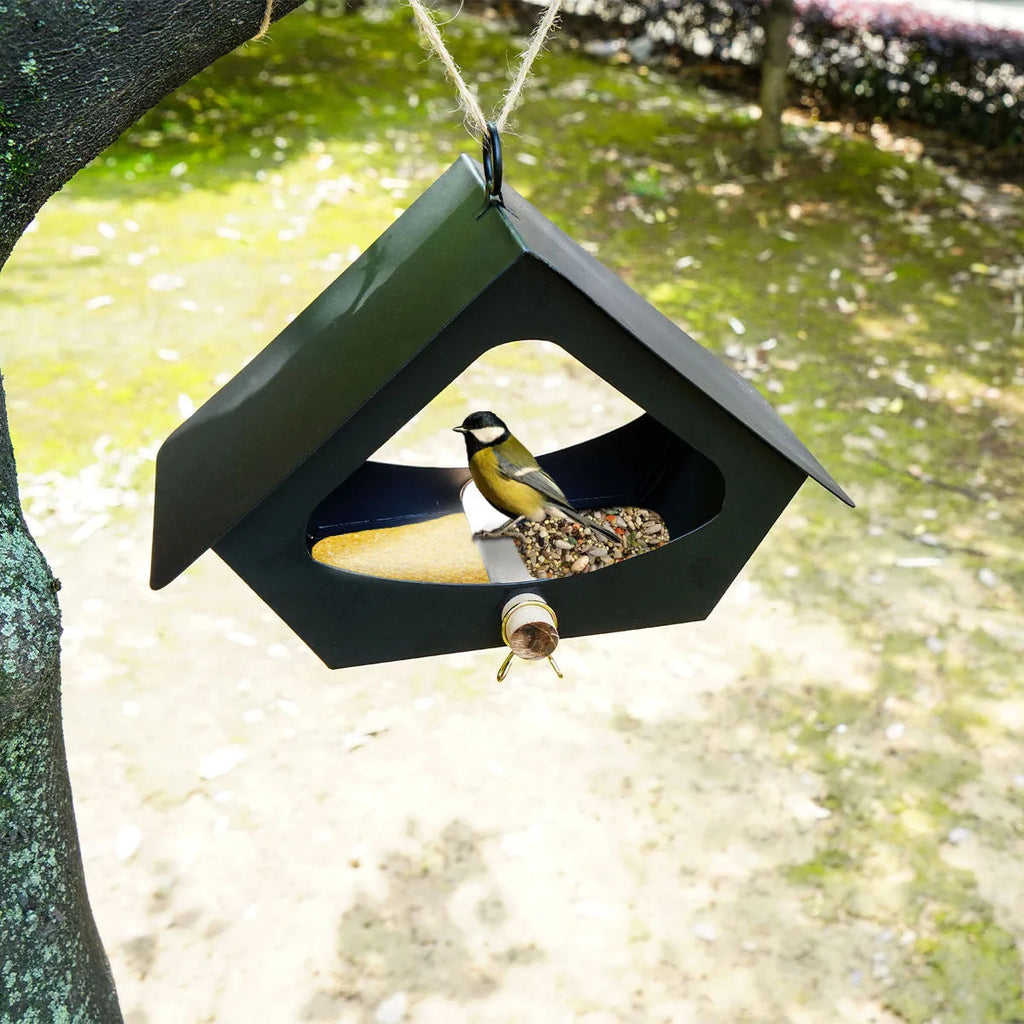 Simple European-style iron bird house for outdoor garden decoration in green or brown colours