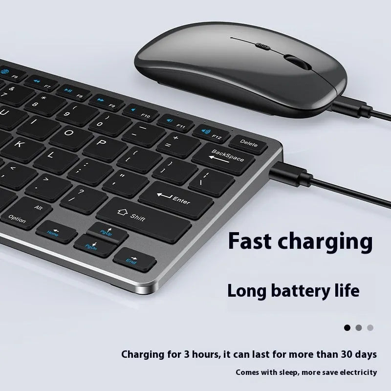 Ultra-thin wireless keyboard and mouse suit in black, gun colour, or silver with rechargeable battery