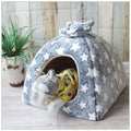 Warm enclosed yurt pet bed in flannel and sponge, foldable, for small dogs and cats, available in multiple colours.