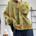 Round neck casual cardigan with Mori artistic printing colour contrast loose fit styling
