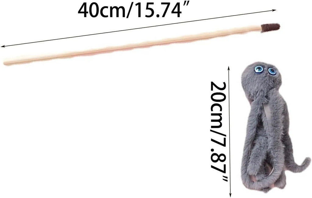 Octopus cat toy on long stick in grey pink purple red colours for indoor kittens