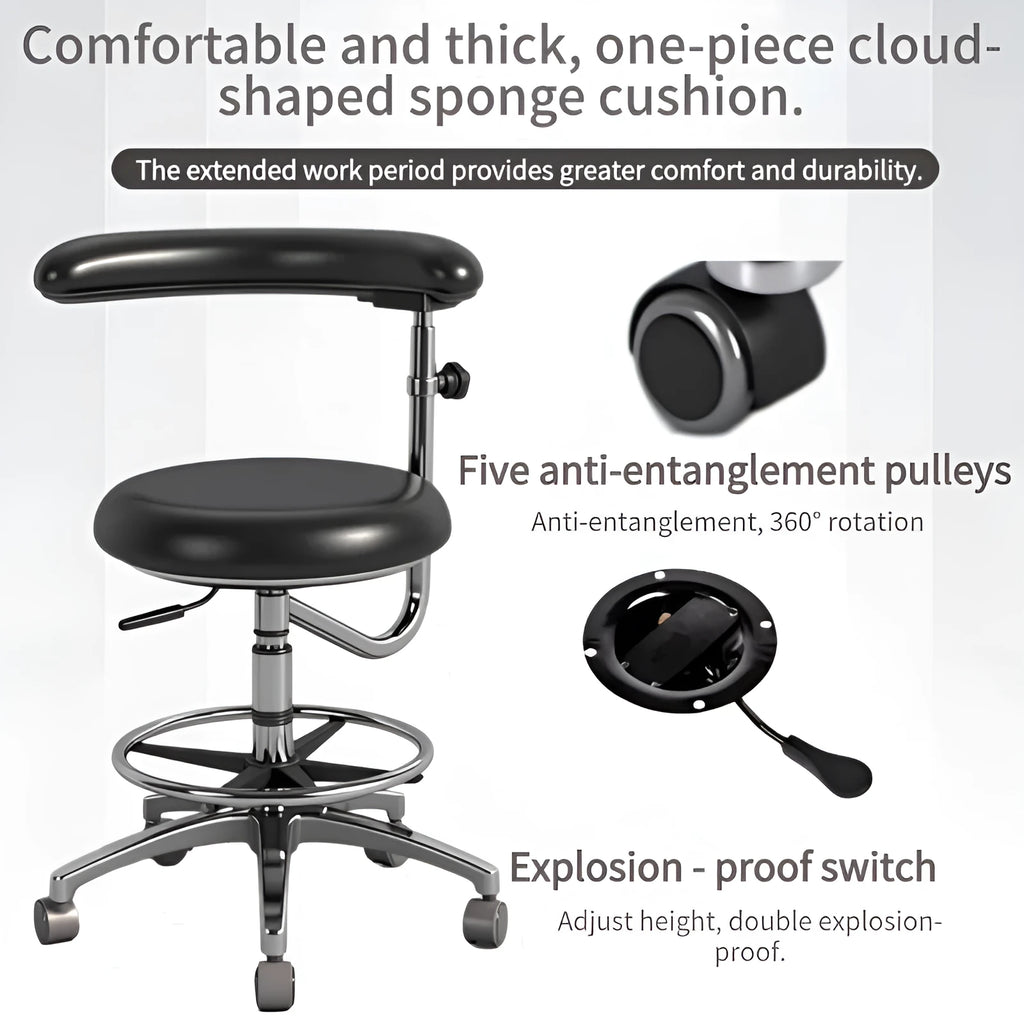 Black leather dental hospital chair with hydraulic height adjustment for clinical environments