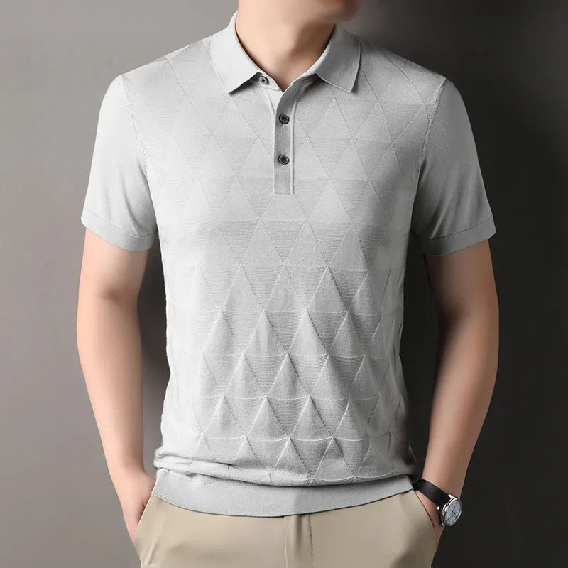 Man wearing a thin green Ice Silk lyocell short sleeve T-shirt with a regular fit.