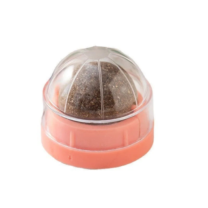 Plastic catnip ball toy in assorted colours including pink, blue, green, purple, grey, and white