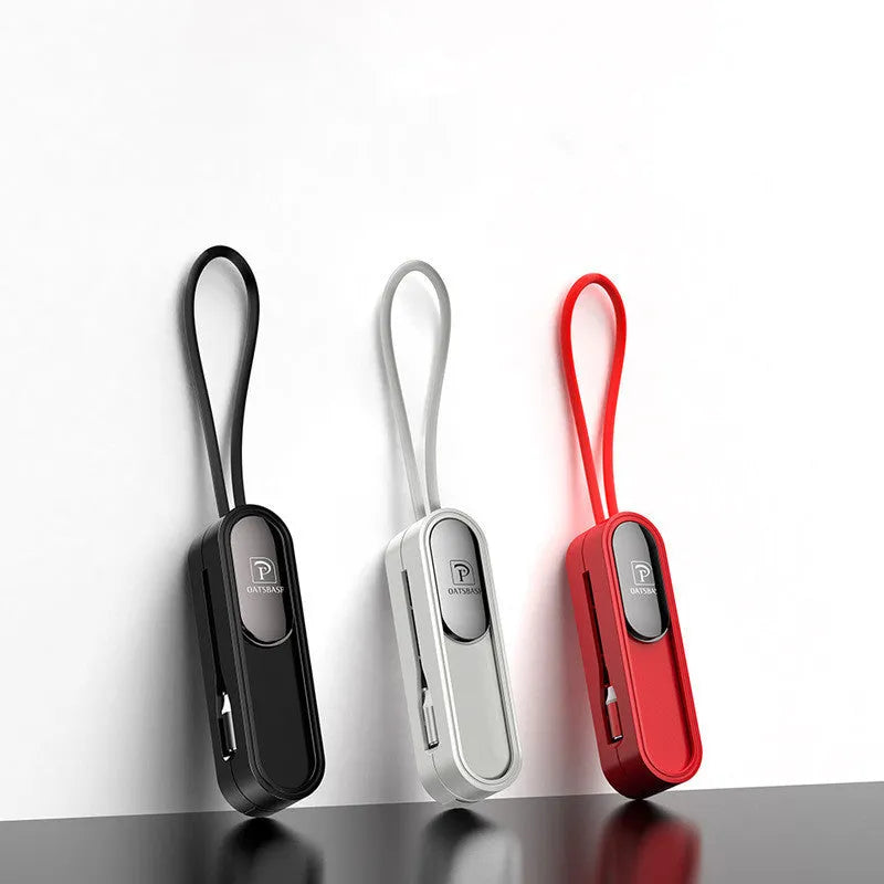 Magnetic three-in-one data charging cable in black colour showing three connectors and 0.4m length