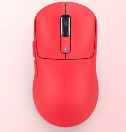 Black three-mode rechargeable computer mouse with parachute cord, shown next to USB receiver.