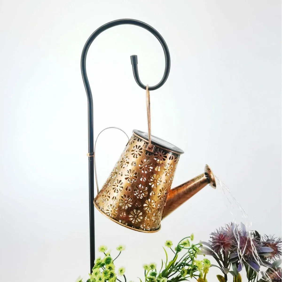 Wrought iron butterfly design solar kettle garden light for outdoor courtyards