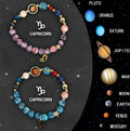 Two natural stone beaded bracelets showcasing different zodiac sign styles from a twelve-sign set.