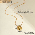 Gold geometric pendant necklace with regular chain on black background showing 41-50cm length