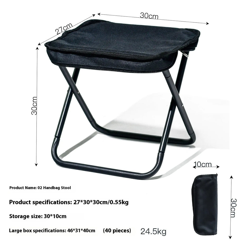 Lightweight foldable outdoor camp stool in oxford cloth, shown in a flat pencil box style.