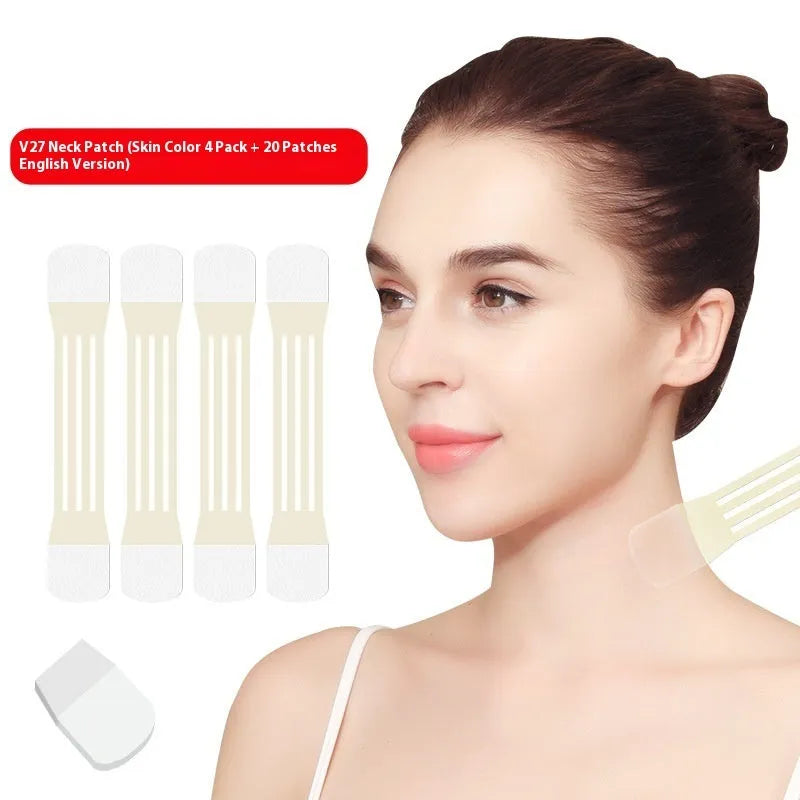 Skin tone neck firming adhesive tape with lifting strips and patches