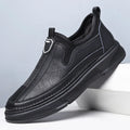 Men's solid colour casual leather shoes with round toe design in black or brown option