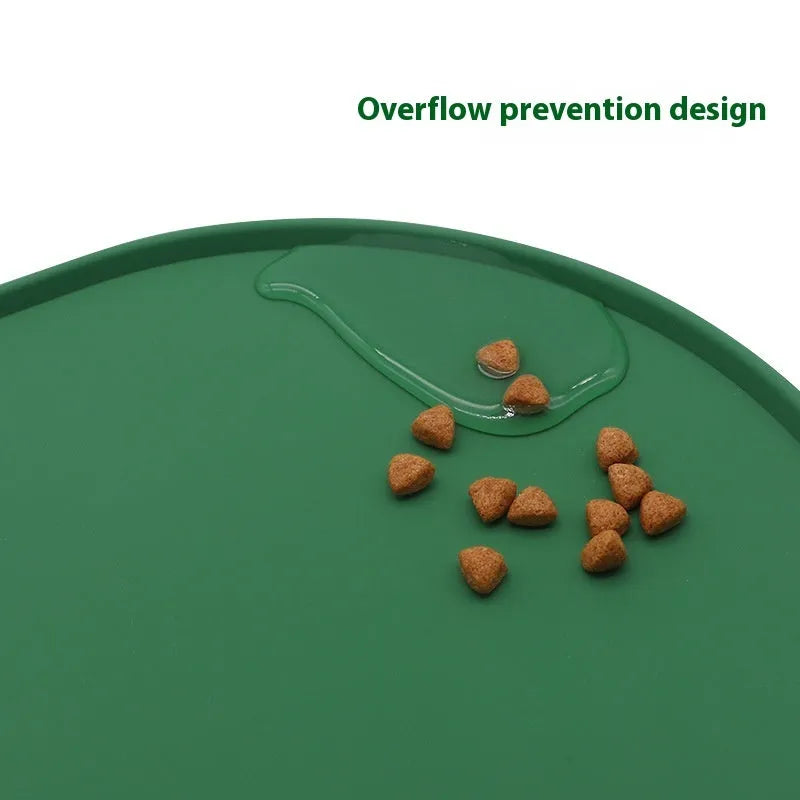 Silicone cat feeding placemat in beige colour showing non-slip underside and waterproof surface.