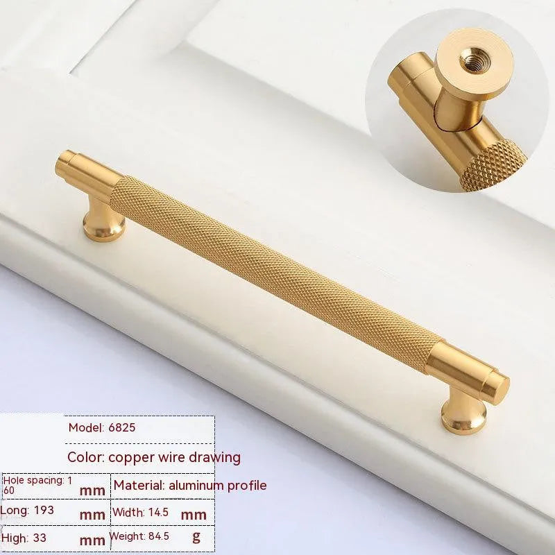 Brushed brass aluminium alloy wardrobe handle with light luxury finish for cabinet doors