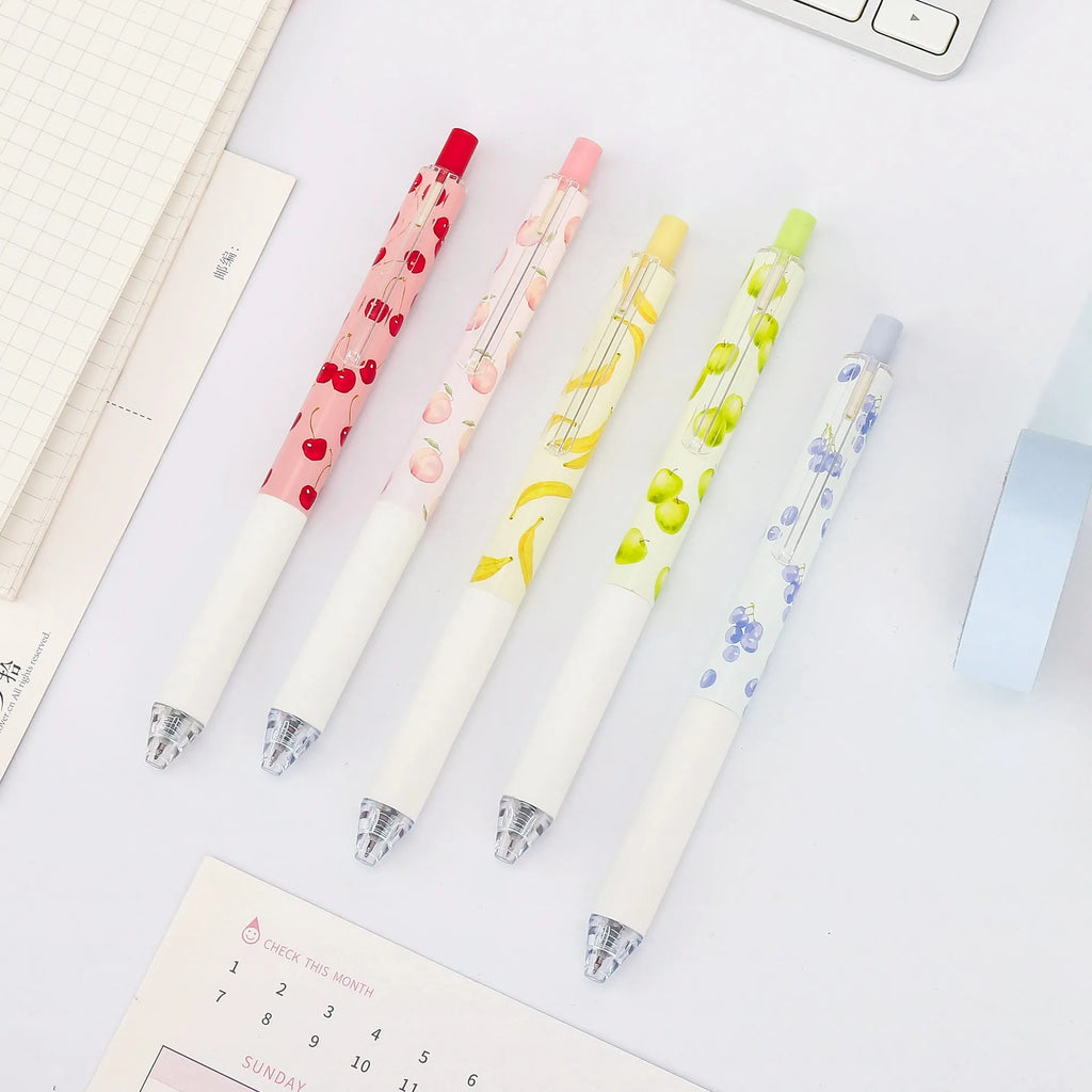 Three fruit-scented pressurised pens with 0.5mm quick-drying refills in random assortment
