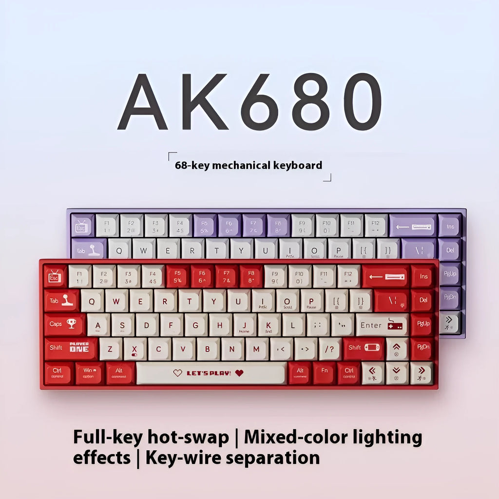AJAZZ AK680 red and white mechanical gaming keyboard with compact 68-key layout