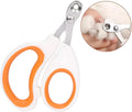 Blue pet nail clippers with a circular safety hole and cushioned non-slip handle.
