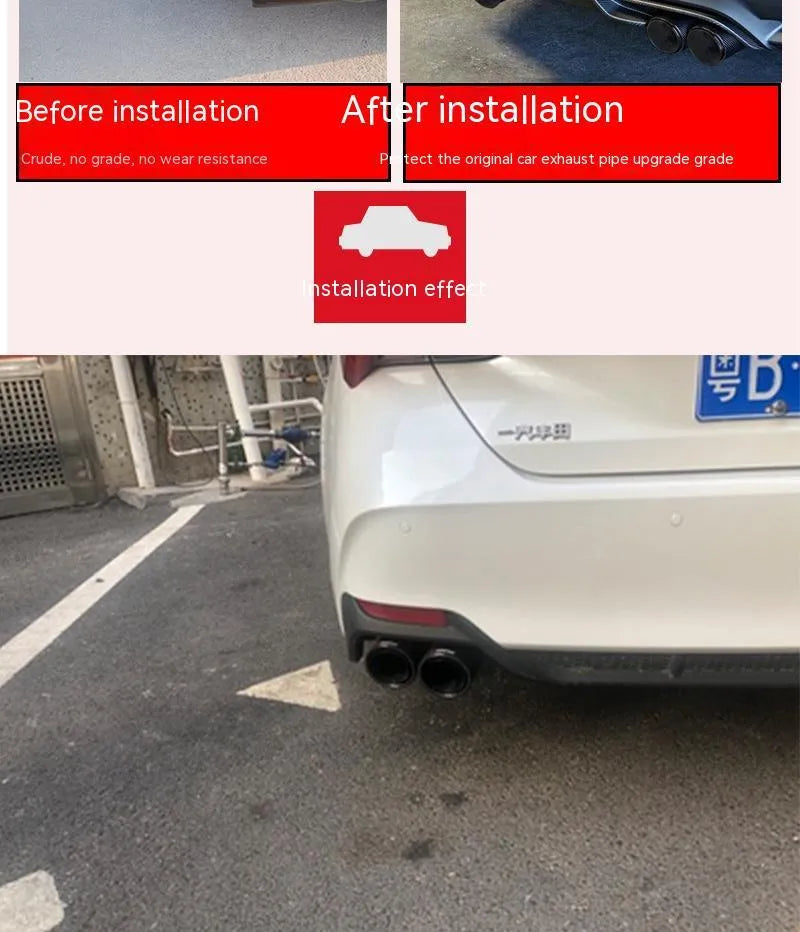 Black carbon fibre car exhaust pipe with double outlet silencer measuring 250mm