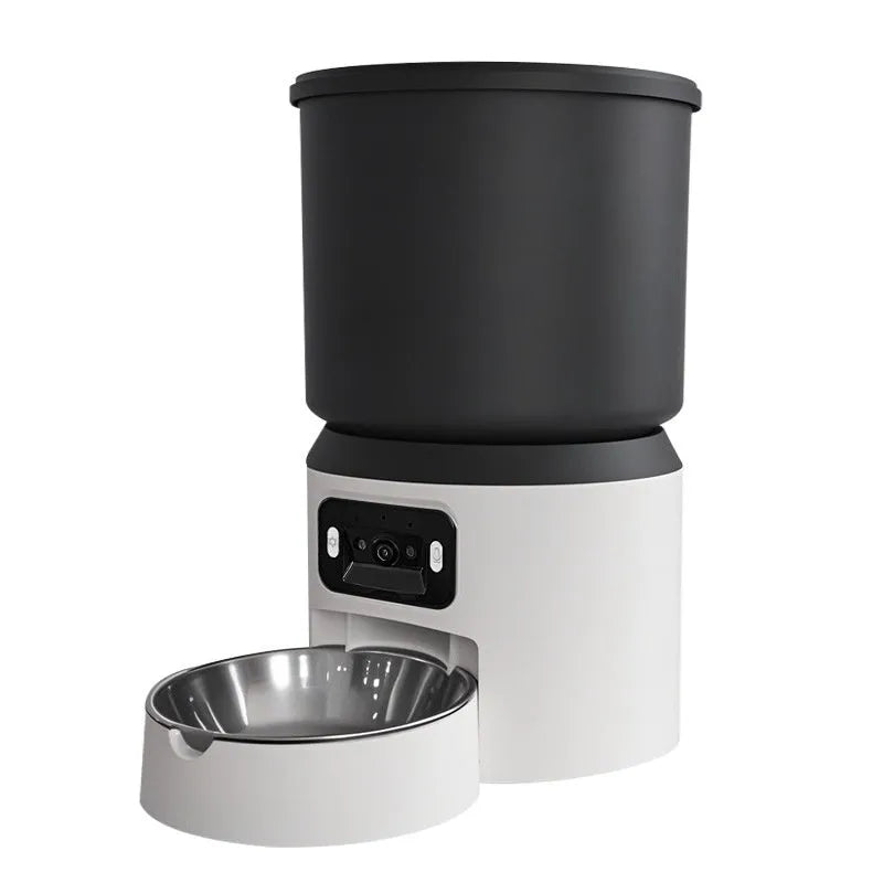 4L smart pet feeder with removable bowl showing plastic and stainless steel options