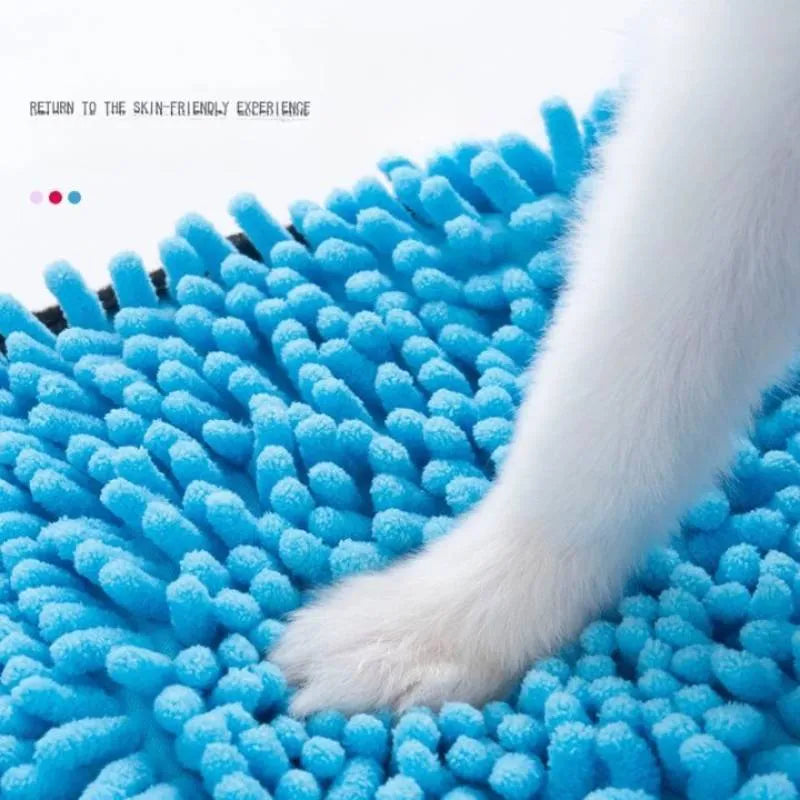Pet bath robe towel in blue colour showing 62x23cm size for dog and cat drying