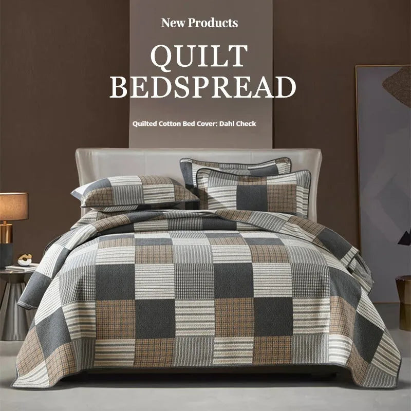 Pure cotton geometric pattern bedspread three-piece set showing double-sided design for 1.8 metre bed