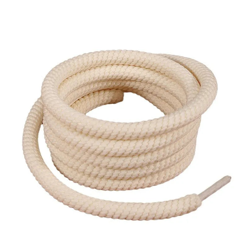 Round 10mm woven shoelace for bread shoes in beige, showing length and thickness options.