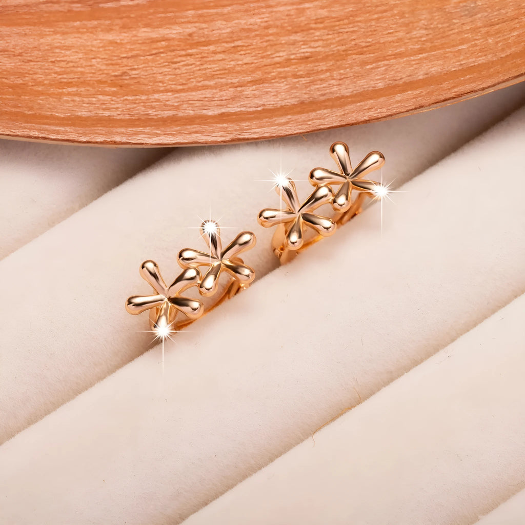 Rose gold waterdrop flower earrings with circular design and electroplated finish