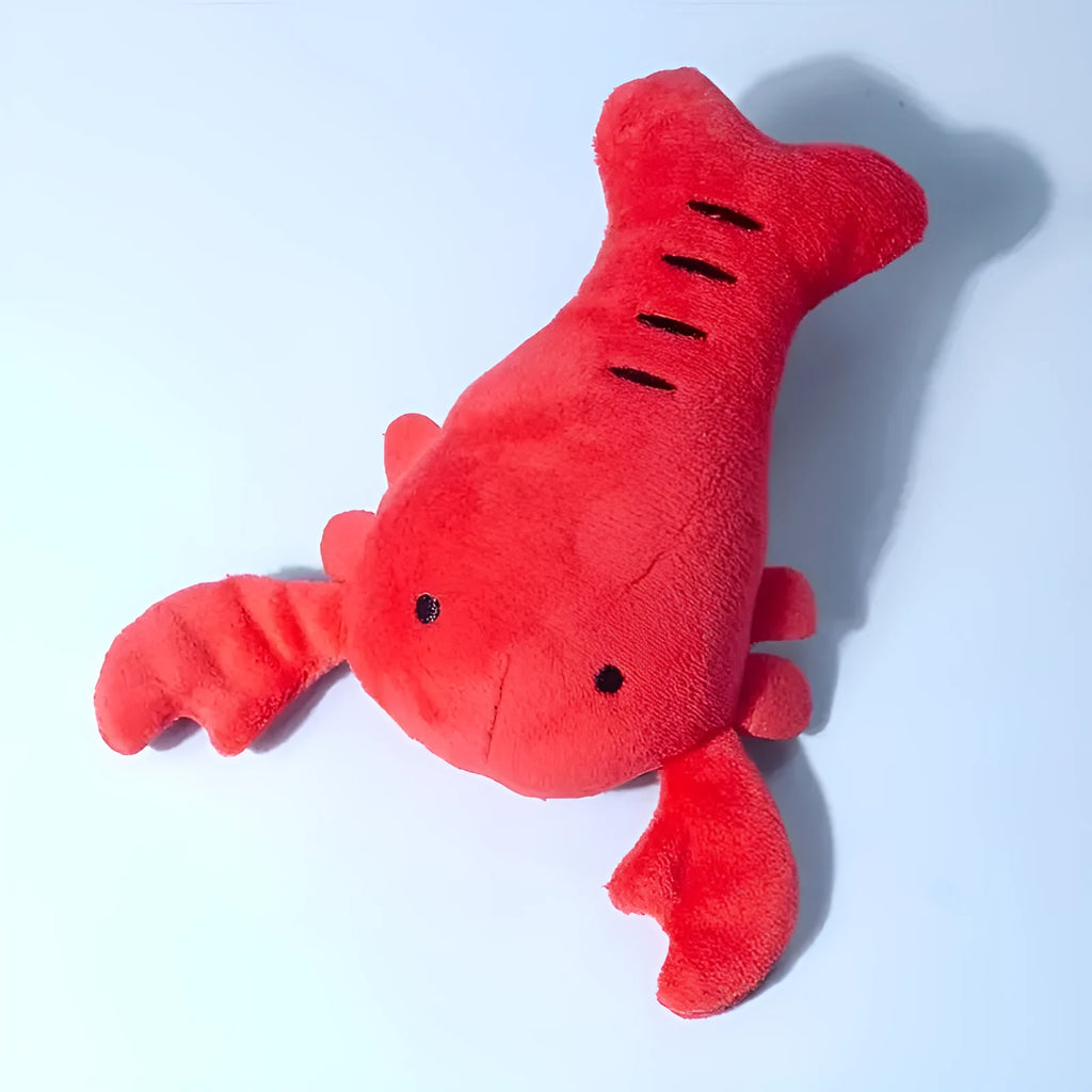 Red lobster shaped squeaky dog toy with crab claw details for small medium dogs