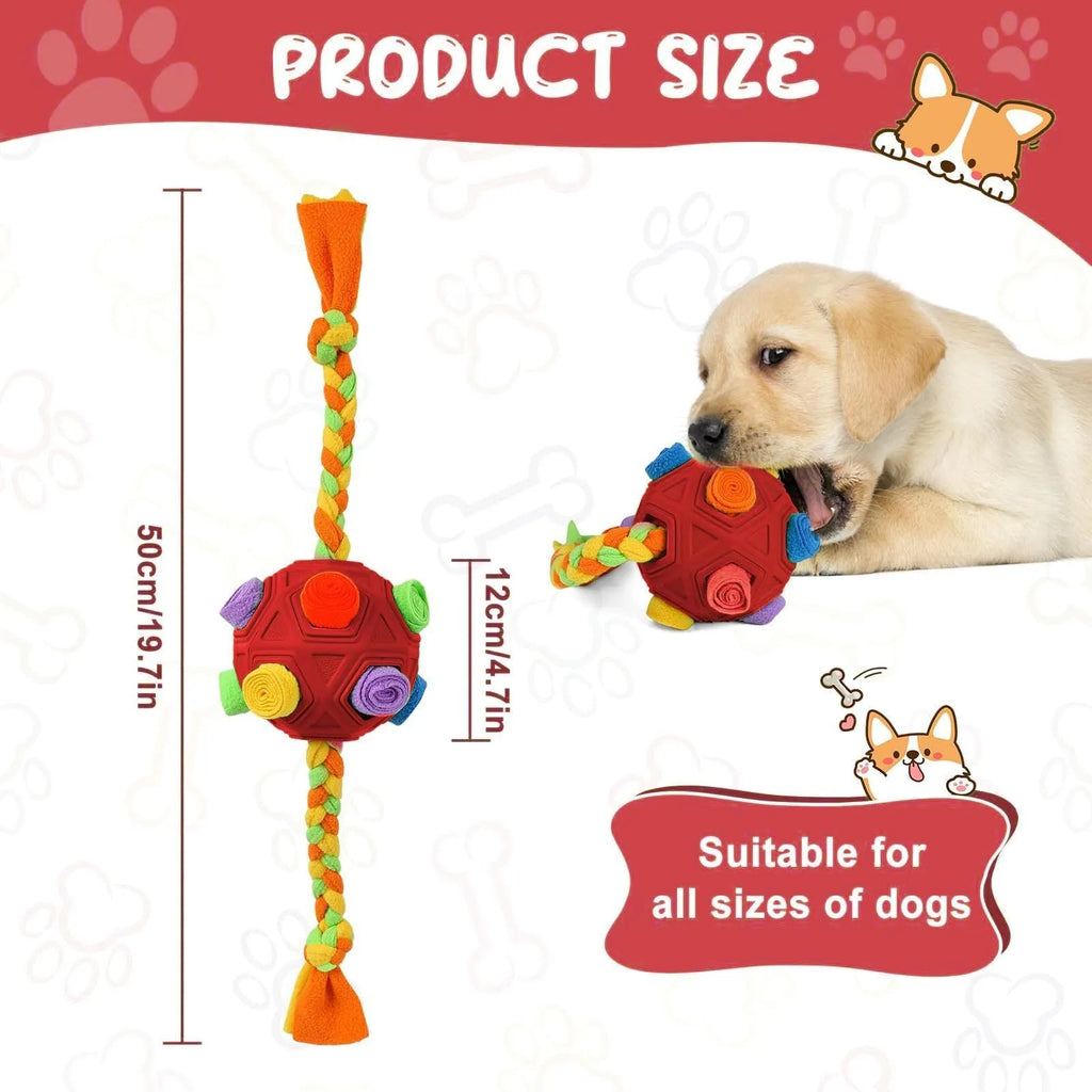 Bite-resistant rubber dog puzzle snuffle ball for treat dispensing and IQ training in multiple colours