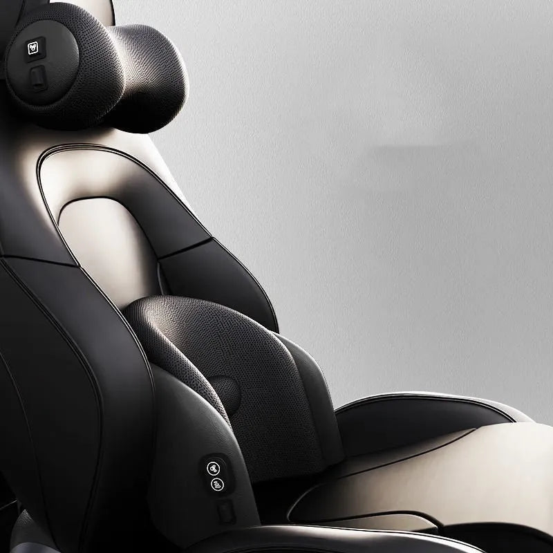 Car seat massage cushion with memory cotton construction and electric massage function for headrest and lumbar support
