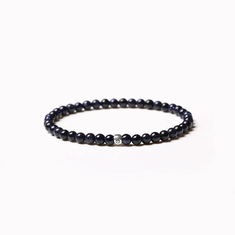 Mixed agate bracelet with obsidian, blue san and black agate 4mm beads in geometric design
