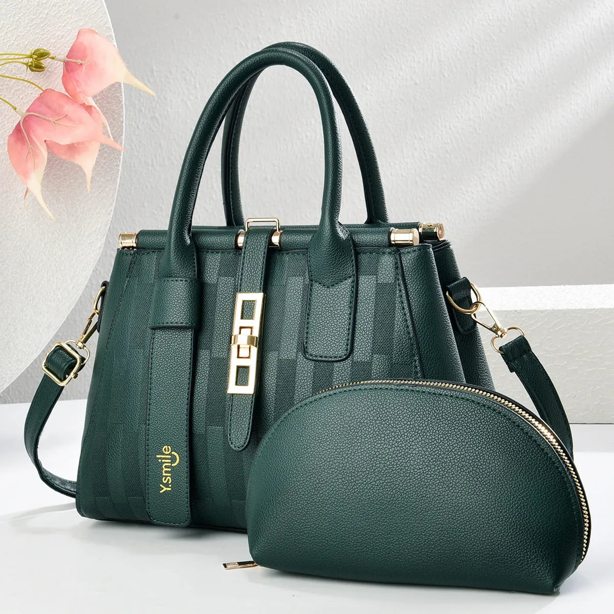 Round PU leather crossbody shoulder bag in black, shown with adjustable strap and measuring 28cm wide.