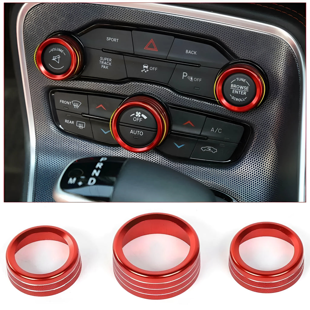 Aluminium alloy decorative ring for Dodge Challenger and Grand Cherokee air conditioning knob in multiple colours