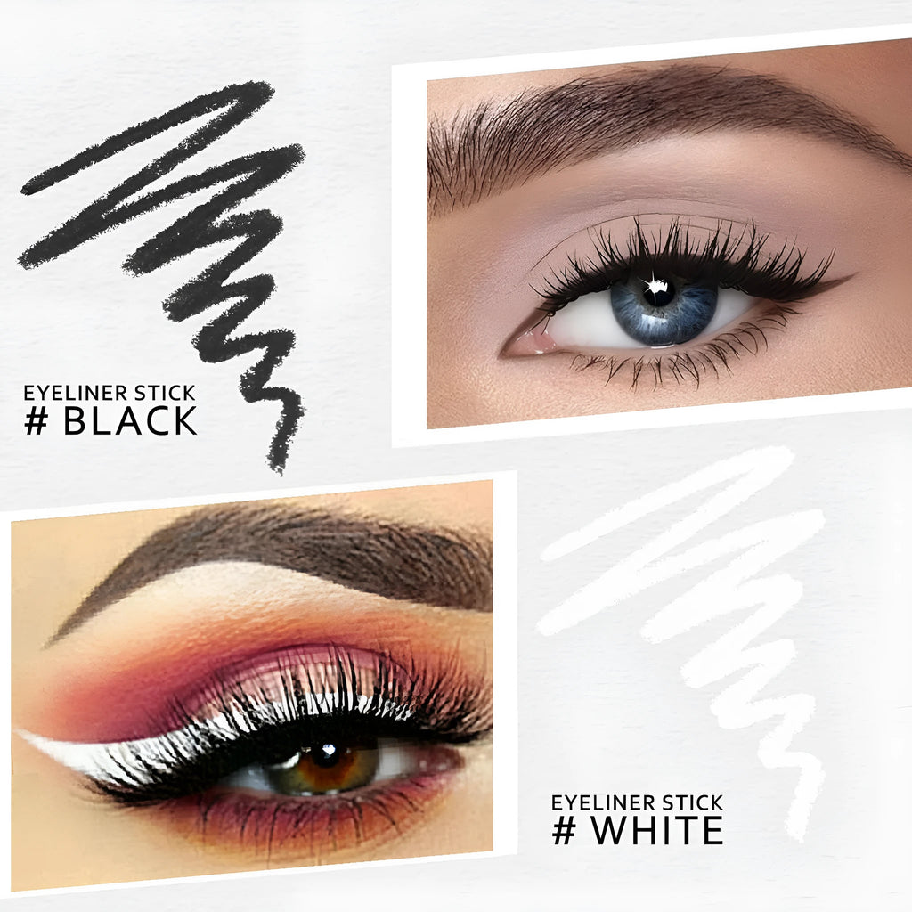 12-piece white and black waterproof eyeliner pencil set with sharpener