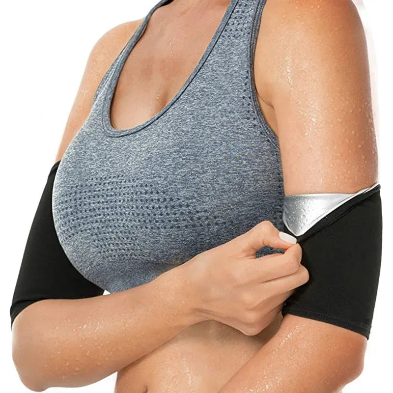 Blue and silver sports arm band sweatband with binding band, shown in various size options.