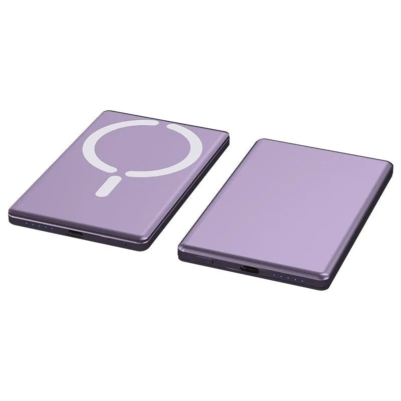 Ultra-thin magnetic power bank in dark grey silver black or violet colours with alloy casing