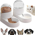 Pure white automatic cat feeder and water dispenser set with wave-shaped design.