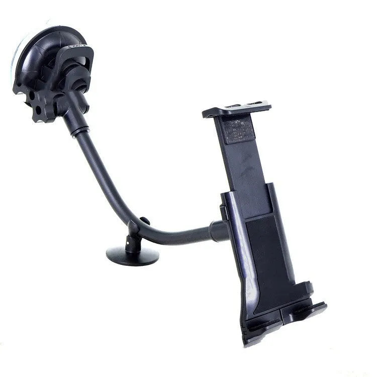 Black vehicle tablet holder with lifting bracket and long suction cup for 4-12 inch devices