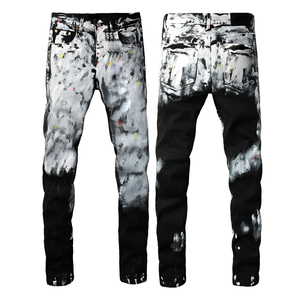 Men's black slim fit skinny jeans with straight leg pencil pants style and button fly