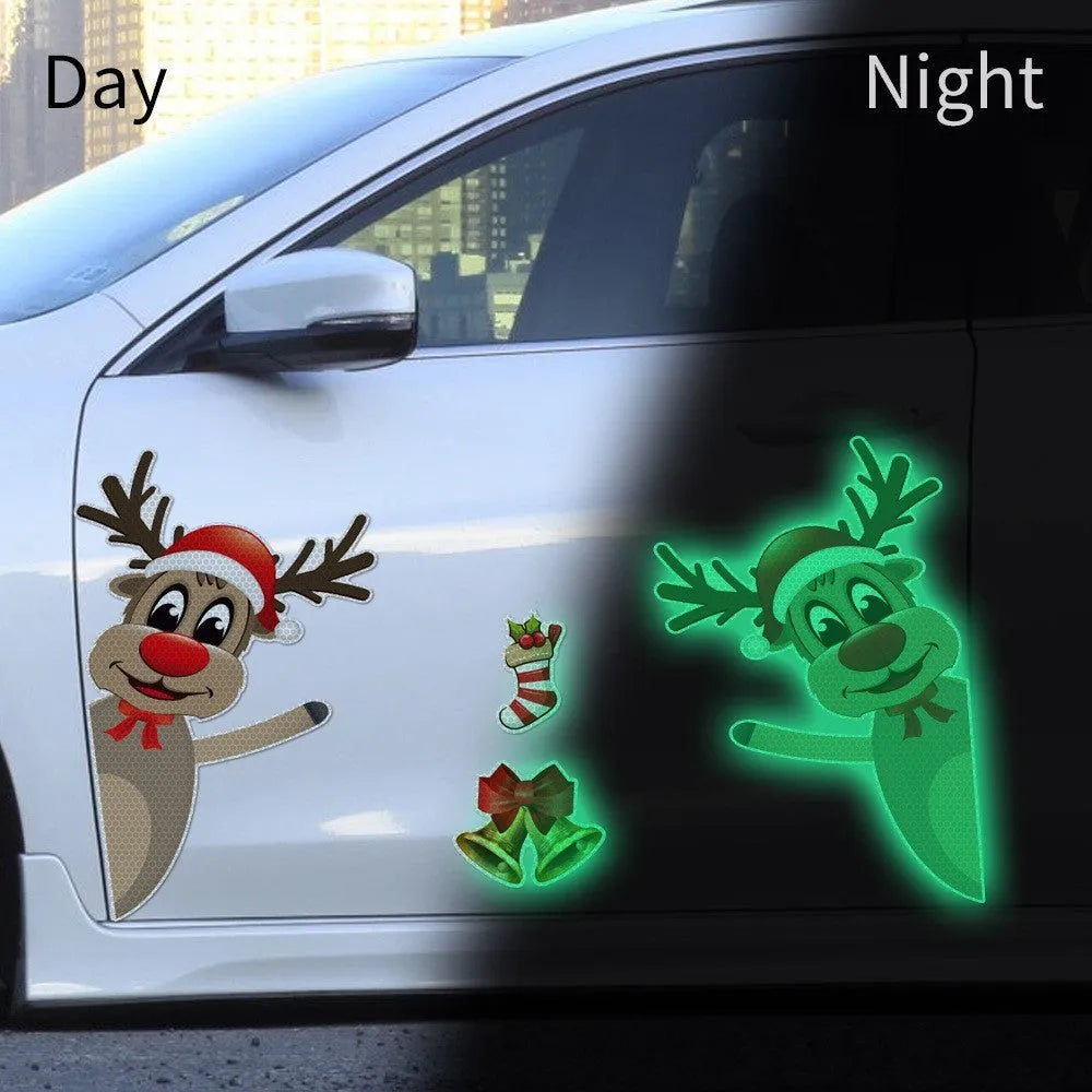 Christmas elk bell magnetic luminous reflective bumper stickers for vehicle decoration
