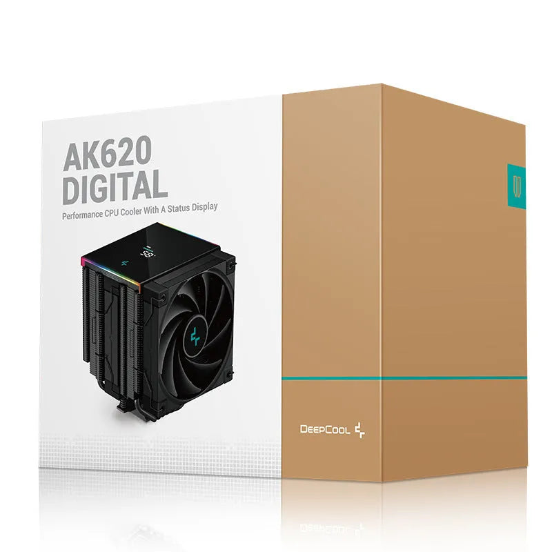 Twin tower CPU air cooler with digital temperature display in black colour