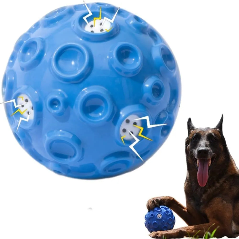 Durable rubber dog ball toy with meteorite-shaped bumps in assorted colours for aggressive chewers