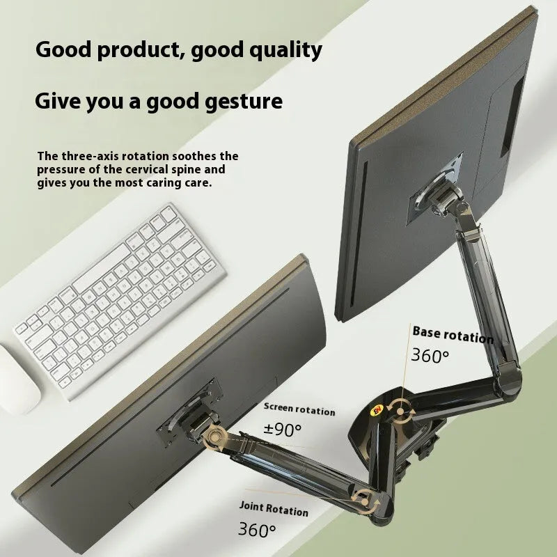 Dual monitor desk mount bracket in black or white with height adjustment mechanism