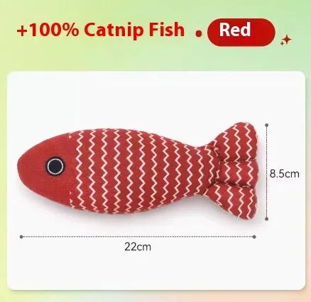 Blue catnip fish toy for cats measuring 39cm long with fabric construction